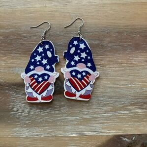 New Gnome Red White & Blue Flag Earrings
